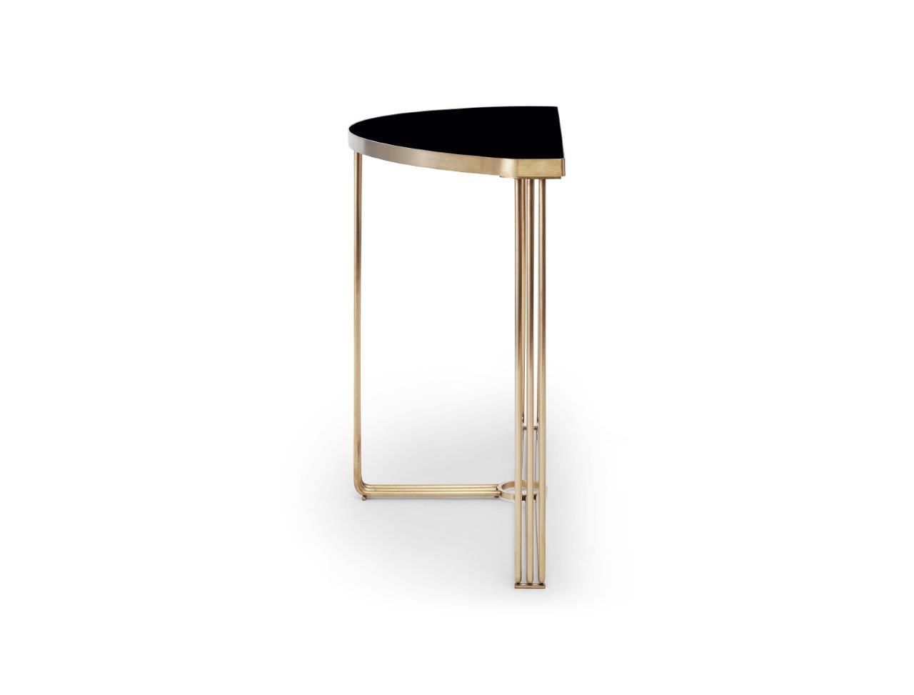 Gillmore Space Finn Demi Lune Console Table Black Glass Top & Brass Frame