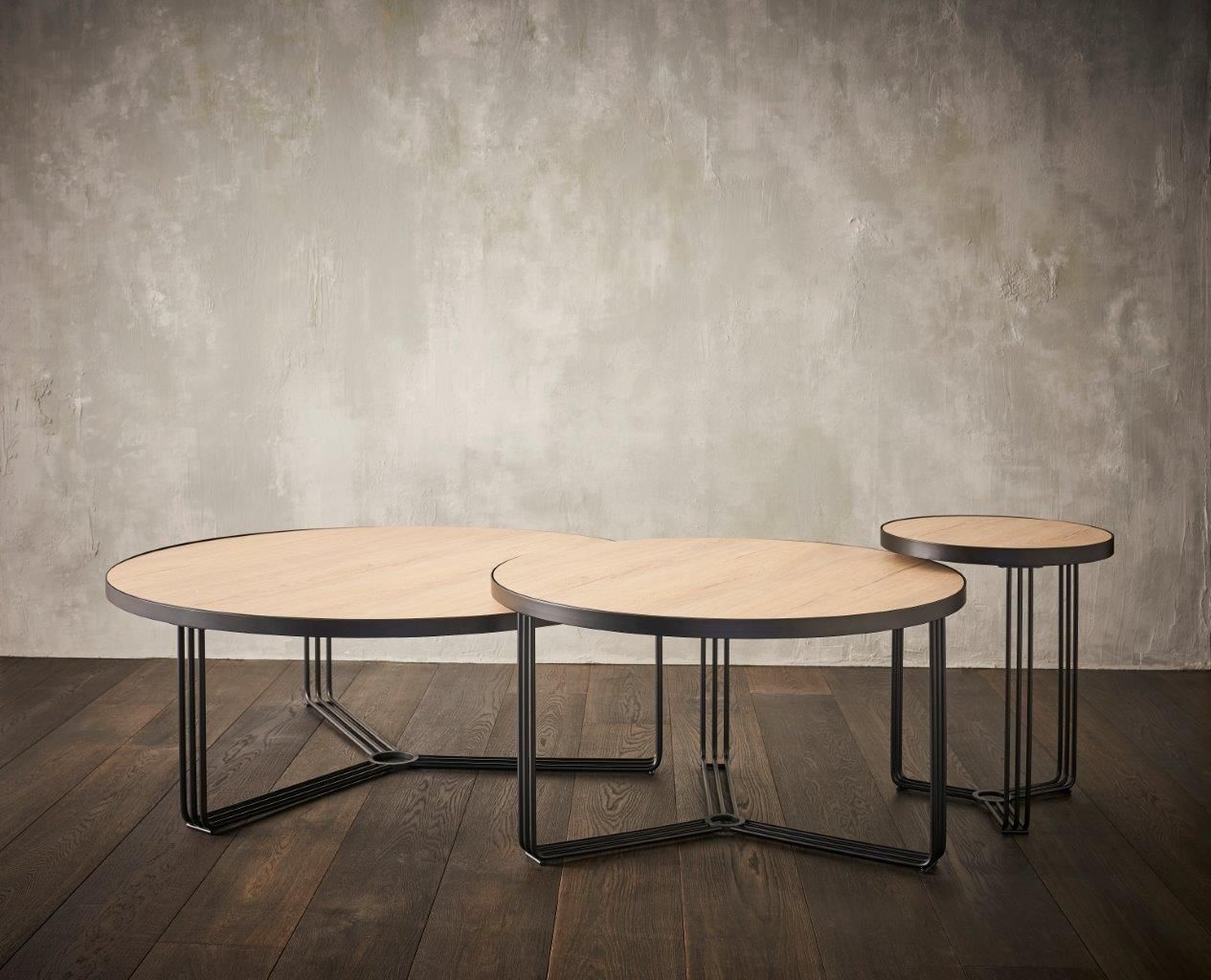 Gillmore Space Finn Large Circular Coffee Table Pale Oak Top & Black Frame