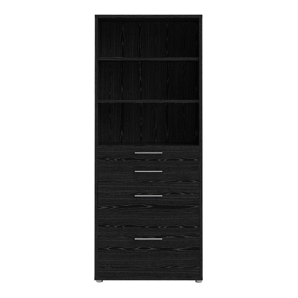 Axton Trinity Bookcase 5 Shelves with 2 Drawers + 2 File Drawers in Black Woodgrain
