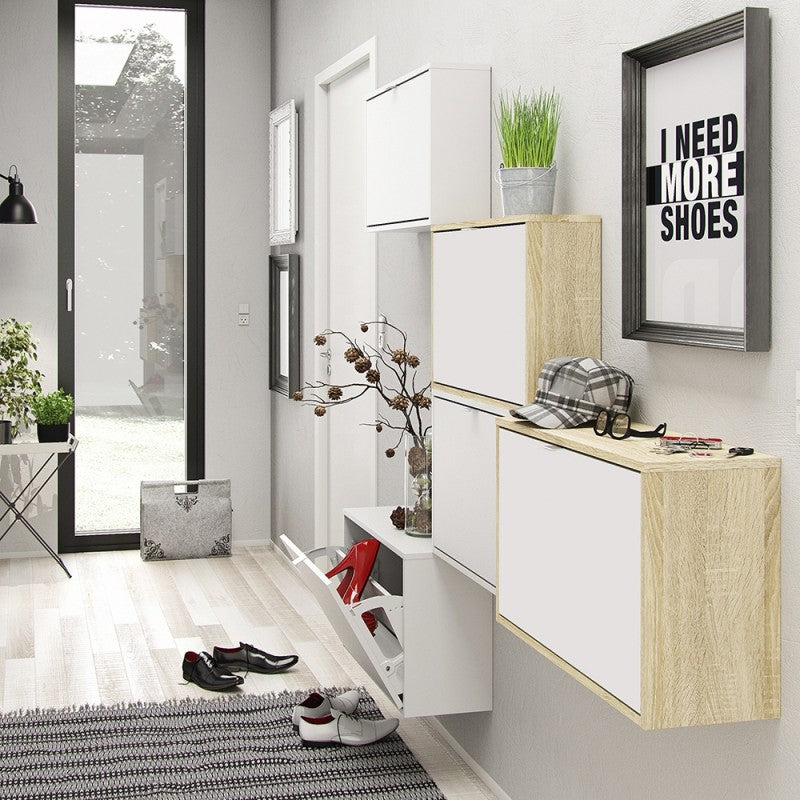 Axton Choctaw Shoe Cabinet With 3 Tilting Doors And 1 Layer In White
