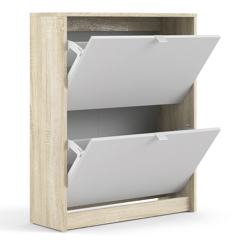 Axton Choctaw Shoe Cabinet With 2 Tilting Doors And 2 Layers In Oak Structure White