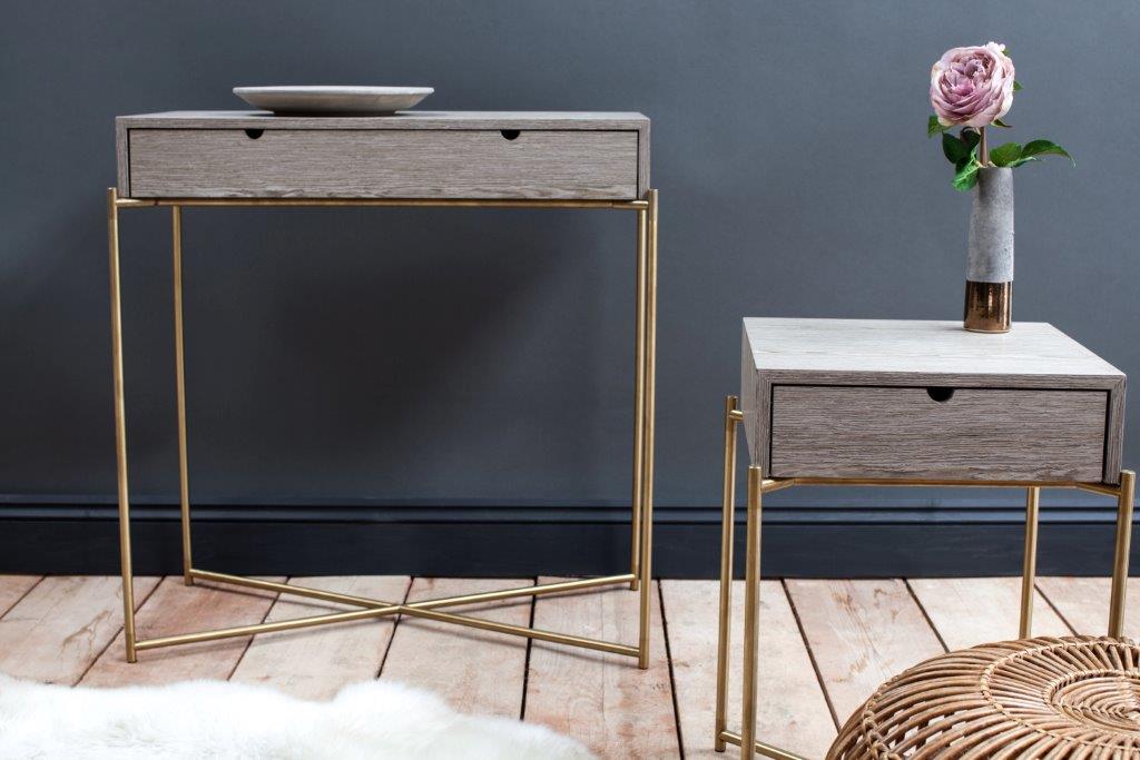 Gillmore Space Iris Square Side Table Weathered Oak Drawer 