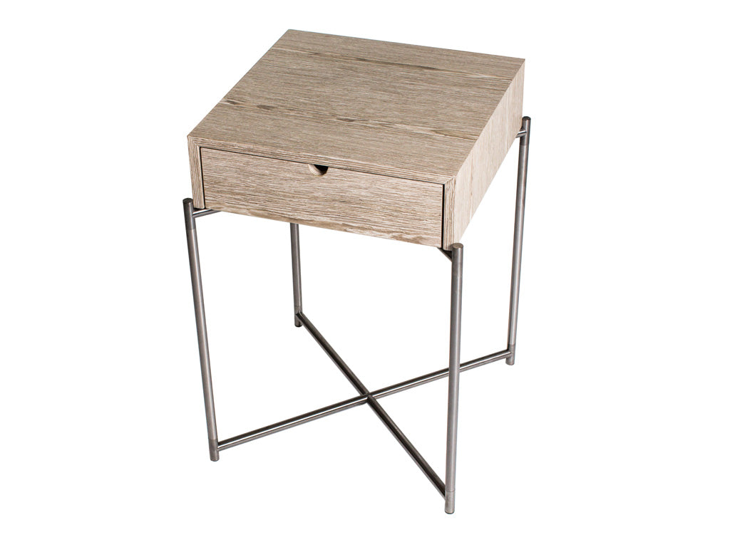Gillmore Space Iris Square Side Table Weathered Oak Drawer