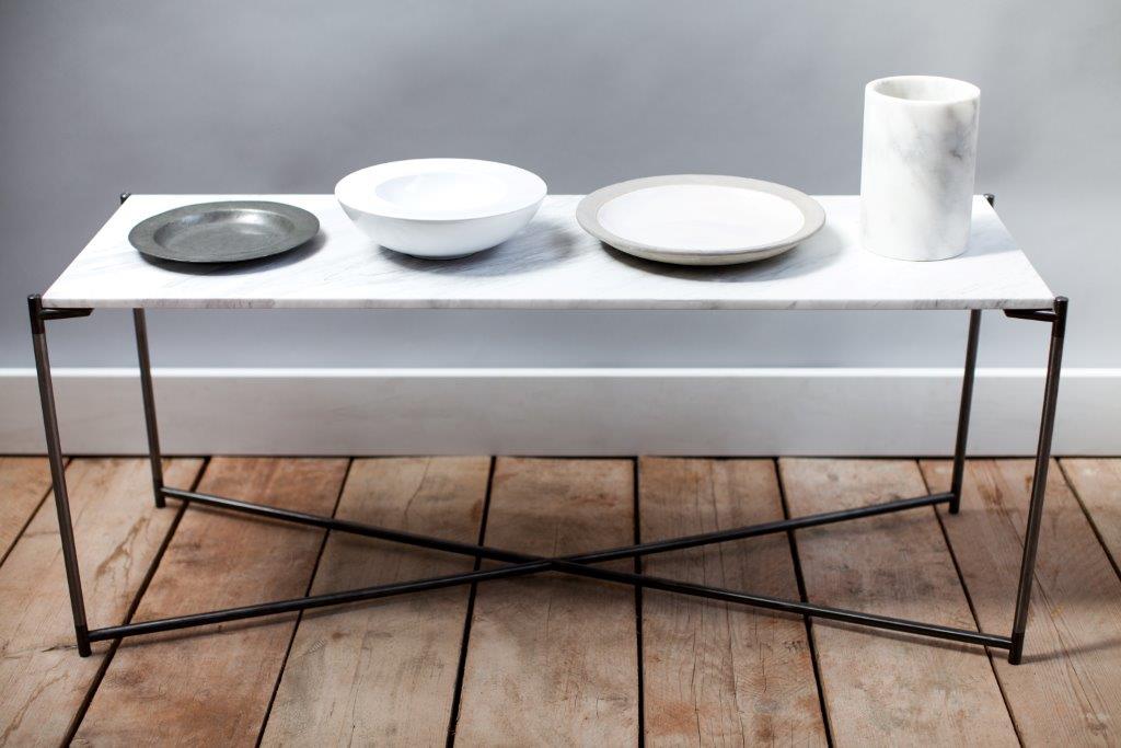 Gillmore Space Iris Large Low Console Table White Marble Top