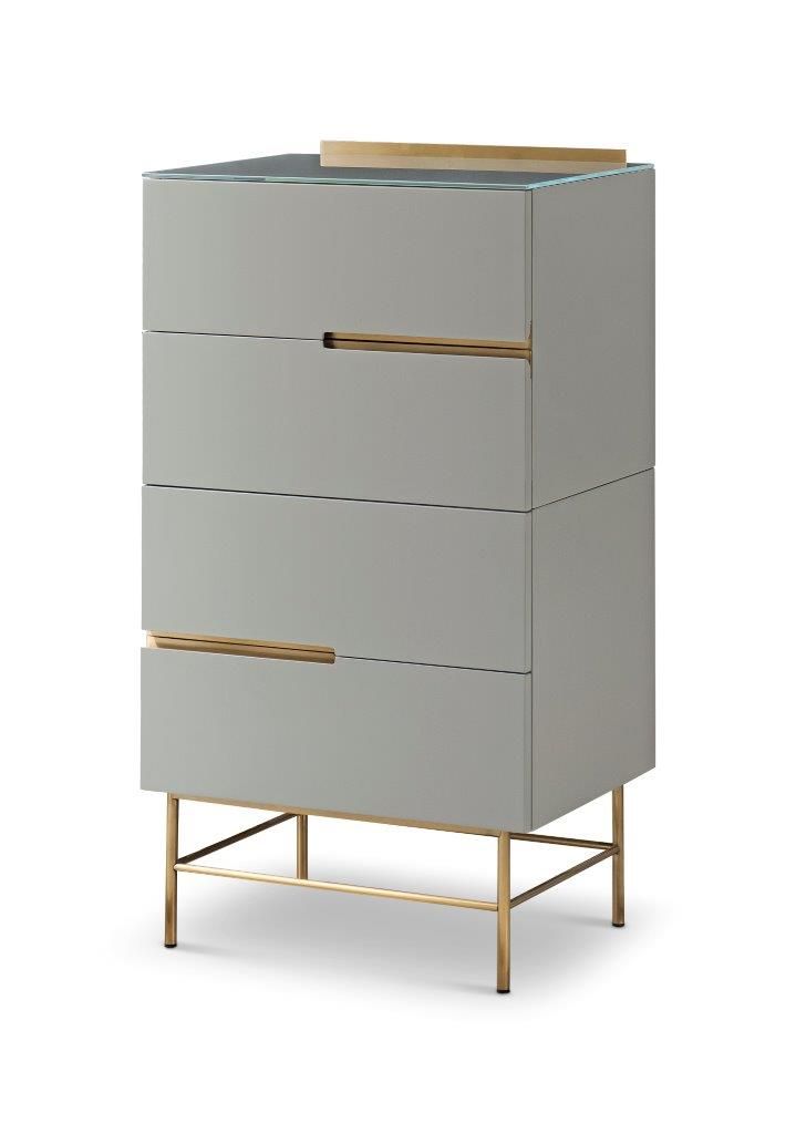 Gillmore Space Alberto Four Drawer Narrow Chest Grey With Brass Accent