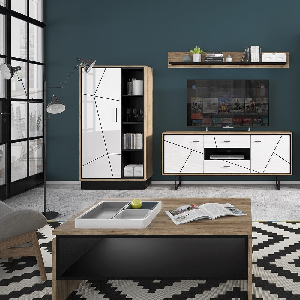 Axton Belmont Wide 1 Door Bookcase With The Walnut And Dark Panel Finish