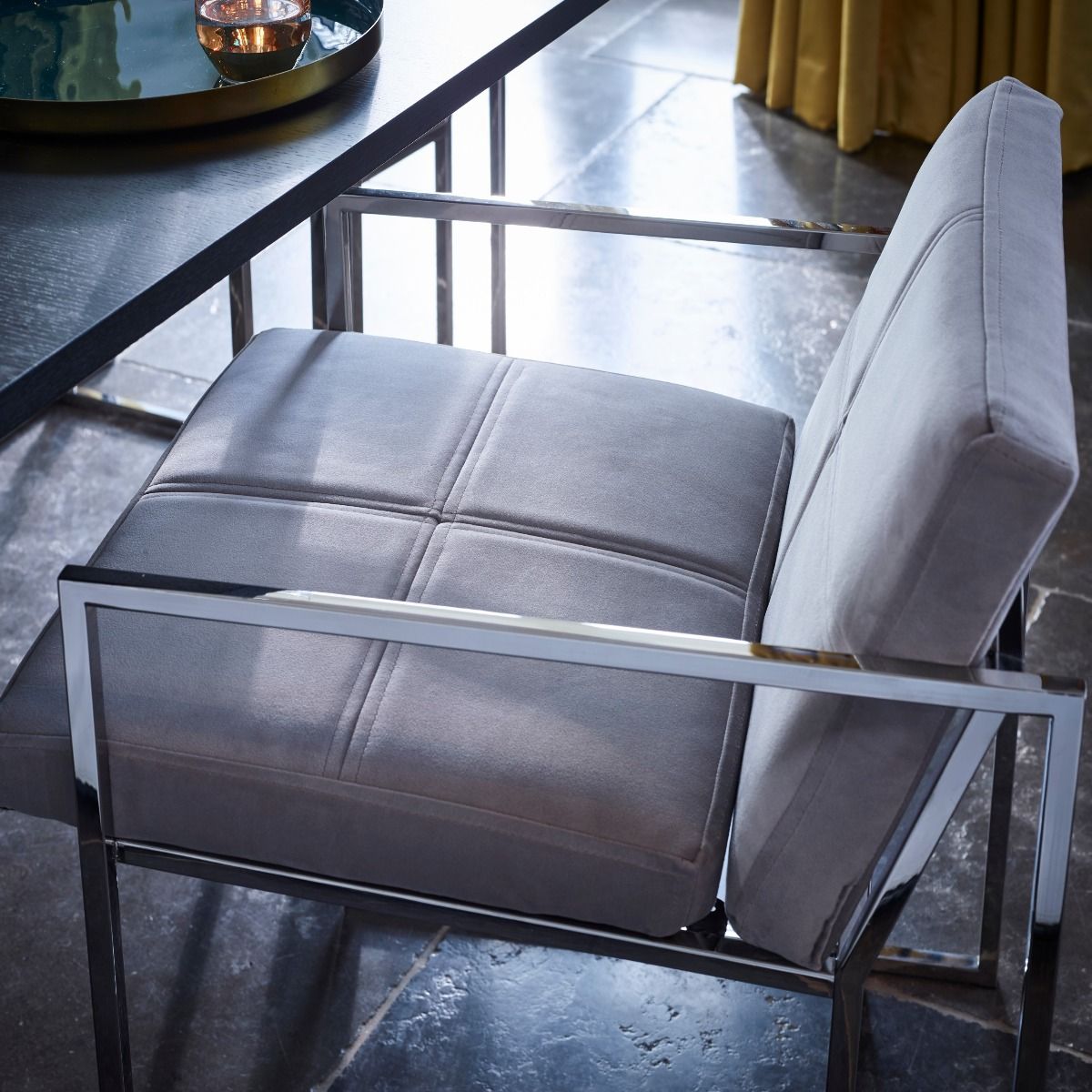 Gillmore Federico Mustard Yellow Velvet & Polished Frame Dining Chair