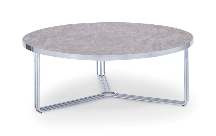 Gillmore Space Finn Large Circular Coffee Table Dark Stone Top & Polished Chrome Frame